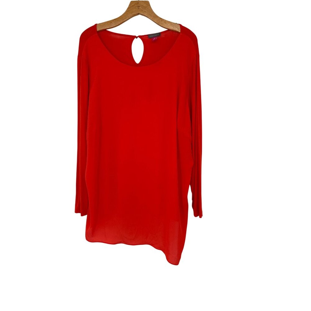 Vince Camuto Womens orange Keyhole Back knit Blouse size 2X chiffon overlay plus